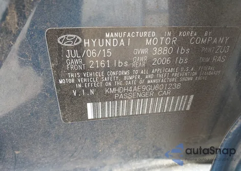 2016 Hyundai Elantra Se from USA, damaged, VIN KMHDH4AE9GU601238